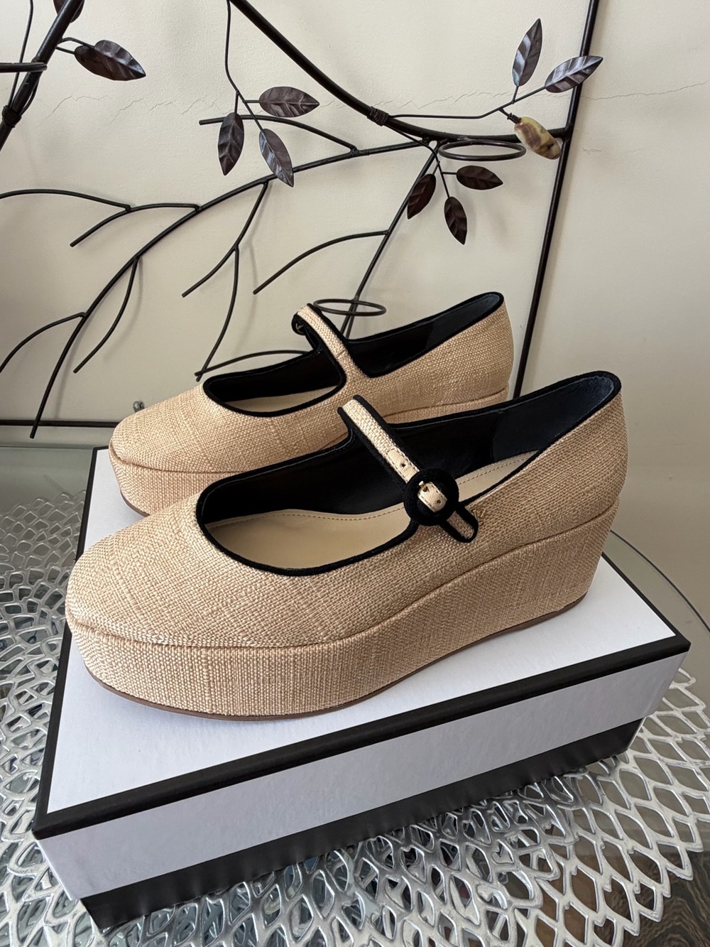 Larroudé Blair Flatforms in Raffia w Leather Trim Size 8.5 NIB - Picture 11 of 16